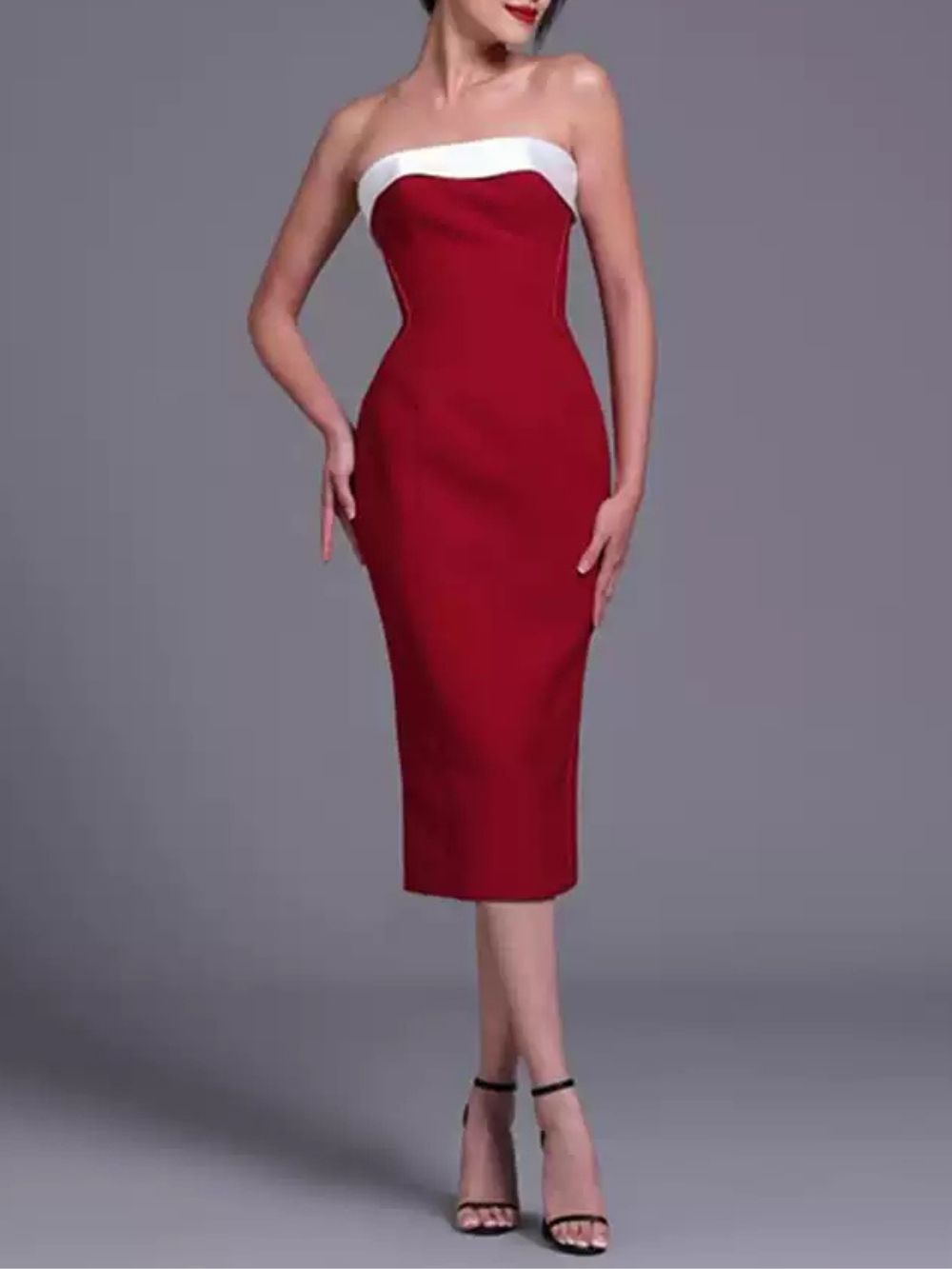 585ba2d9dc01ddcc170a429b71d42392 Mallory Red Strapless Midi Dress