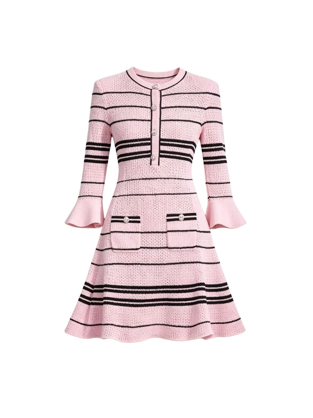 Marietta Pink Flared Sleeve Knit Mini Dress