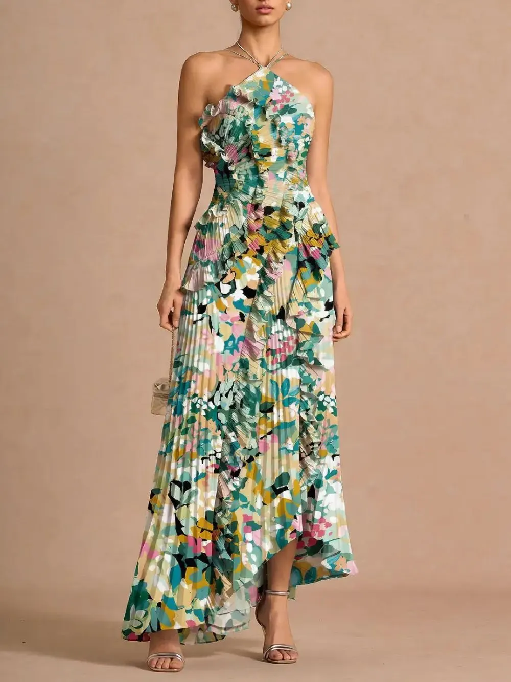 Finneas Peppermint Green Halter Pleated Maxi Dress - OWNCI Finneas Peppermint Green Halter Pleated Maxi Dress - OWNCI