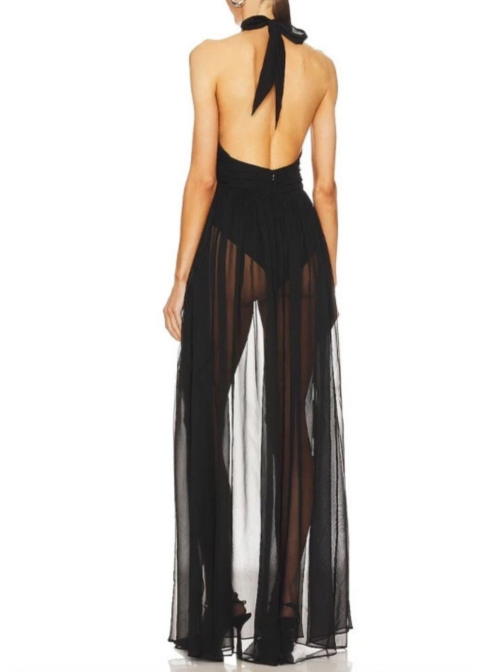 Mascara Black Halter Mesh Maxi Dress - OWNCI