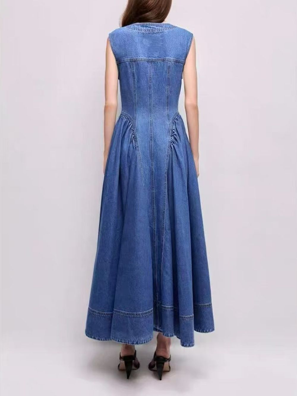Mamo Blue Sleeveless Denim Maxi Dress