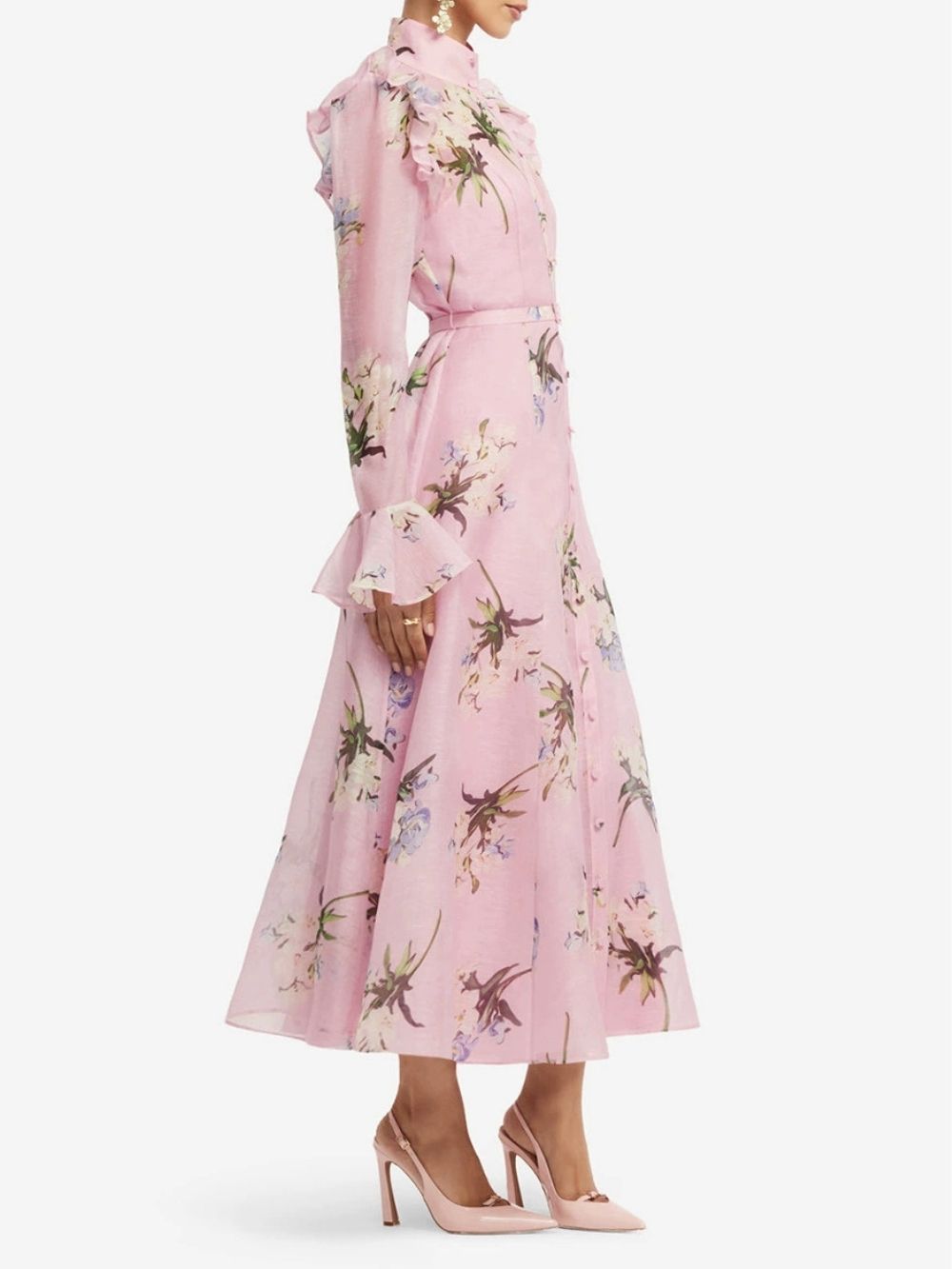 Marlee Pink Long Sleeve Floral Midi Dress - OWNCI Marlee Pink Long Sleeve Floral Midi Dress - OWNCI