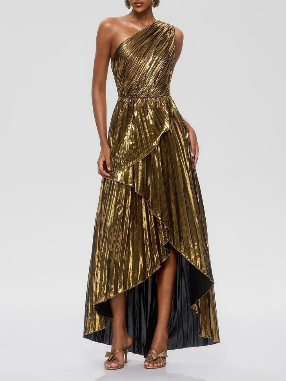 59dbb503d6844b4b68147f295fb7782c Galena One Shoulder Pleated Metallic Dress