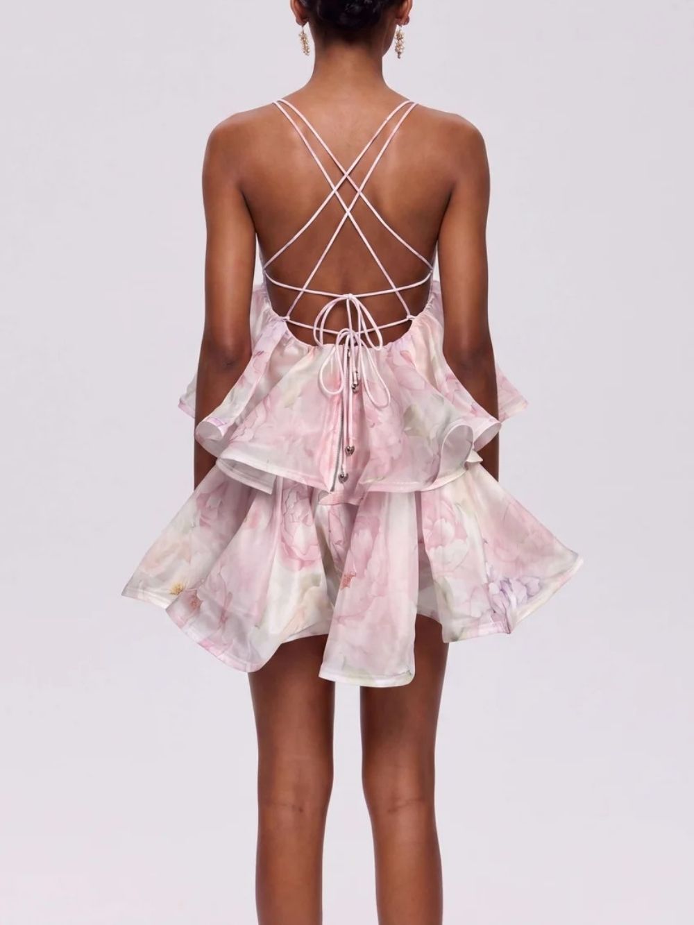 Xexis Spaghetti Floral Tiered Mini Dress - OWNCI
