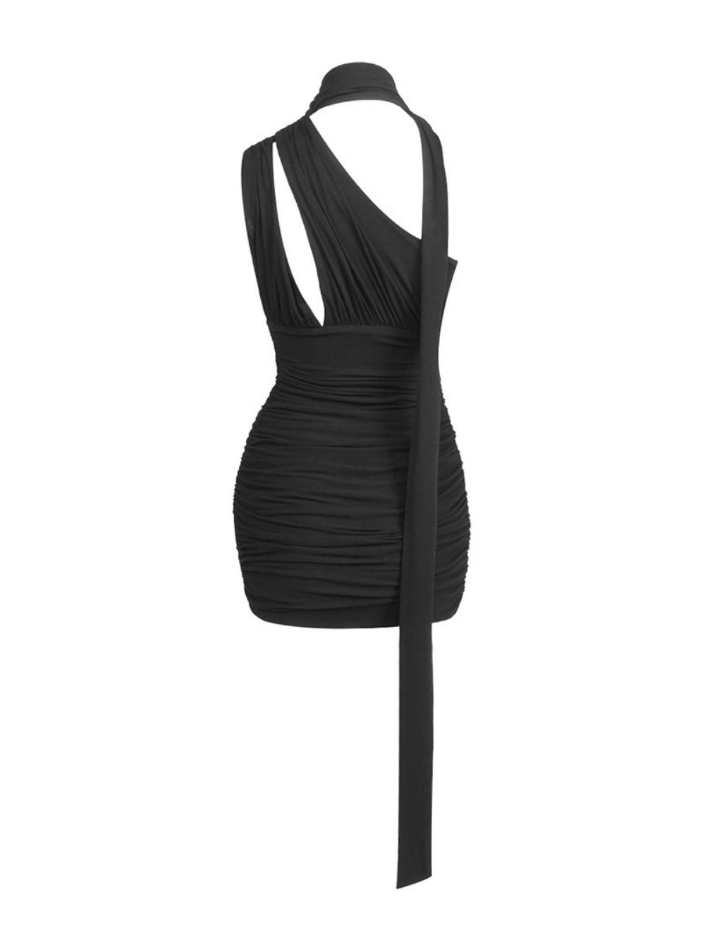Marnina Black Halter Ruched Bodycon Mini Dress - OWNCI