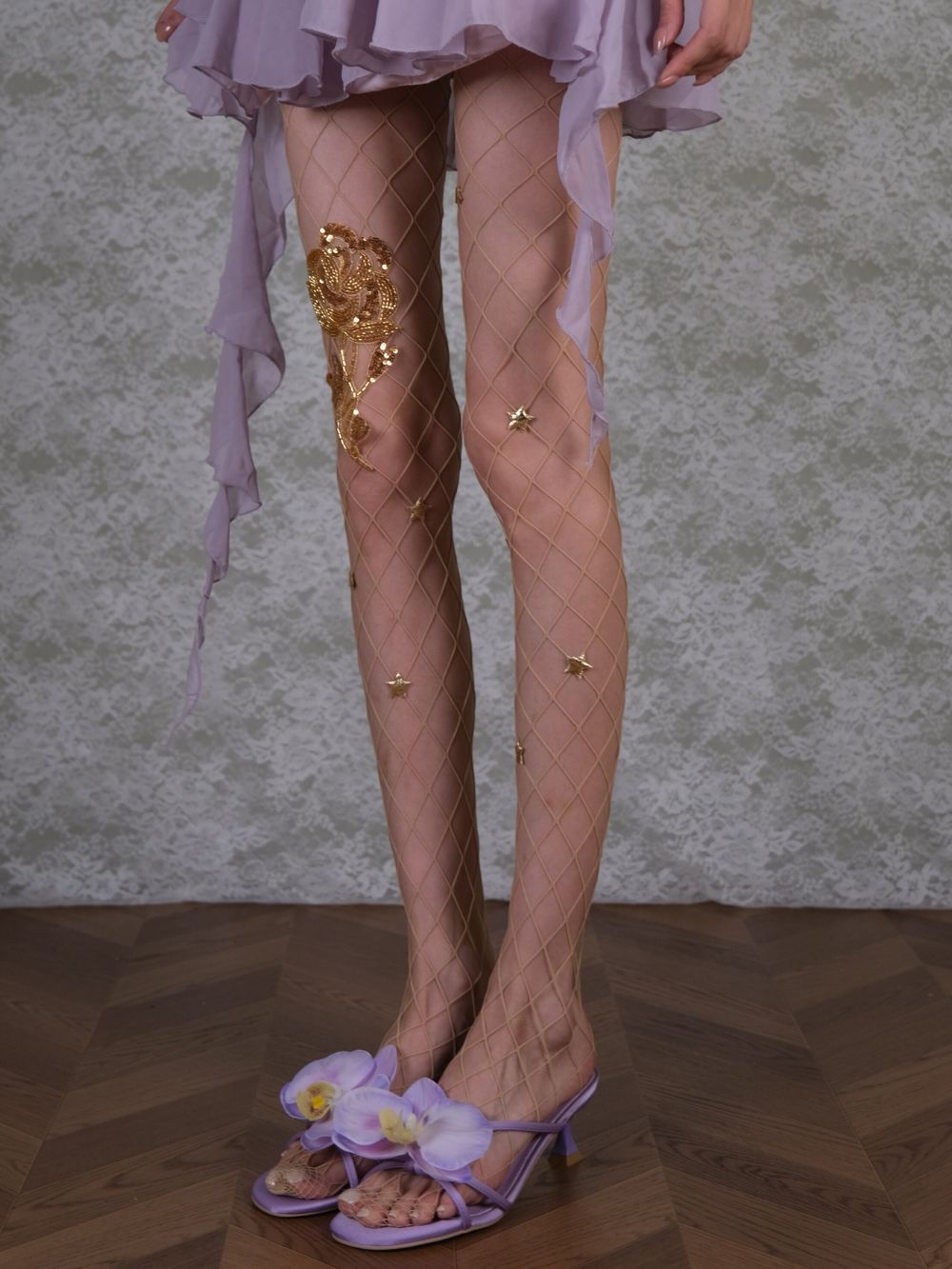 Marney Gold Flower Tights - OWNCI
