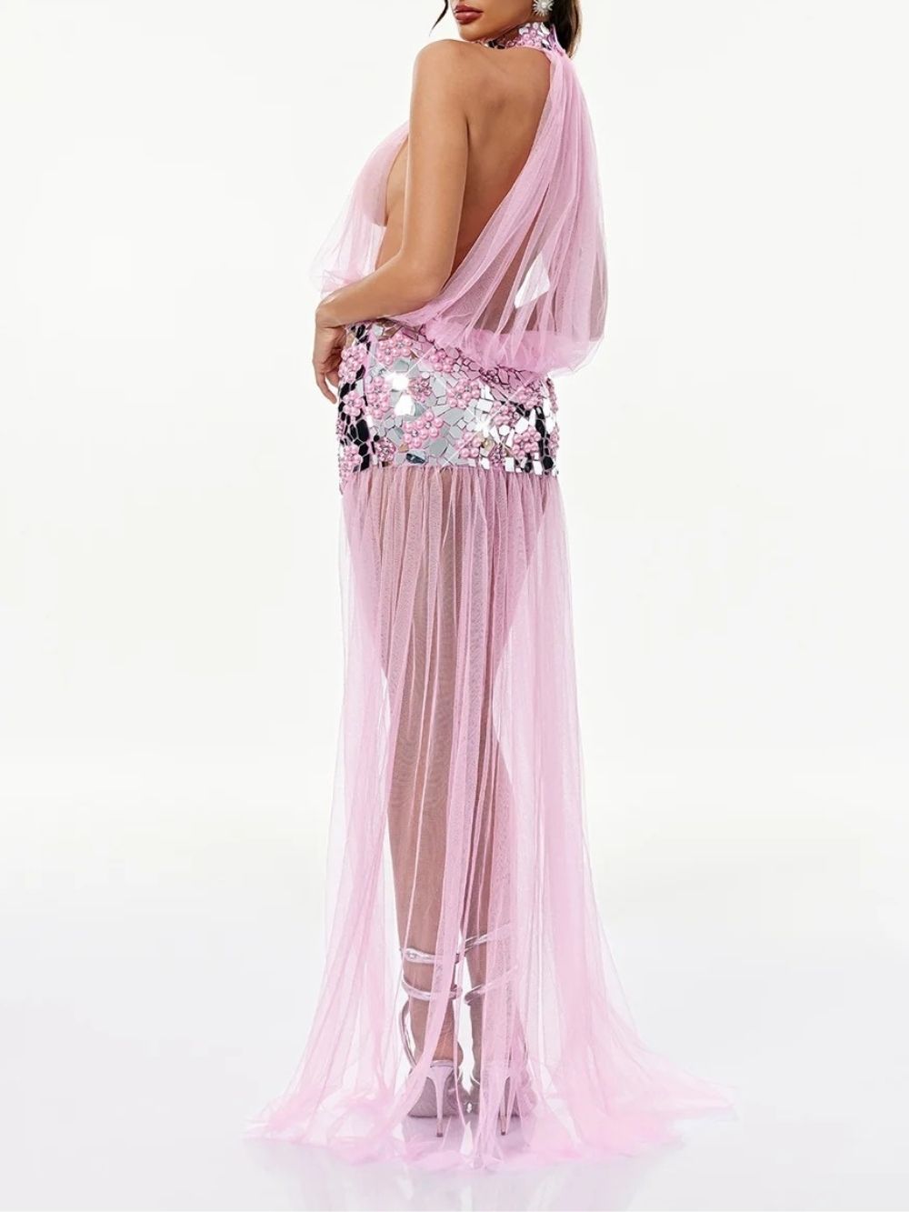 Genet Halterneck Tulle Acrylic Dress - OWNCI