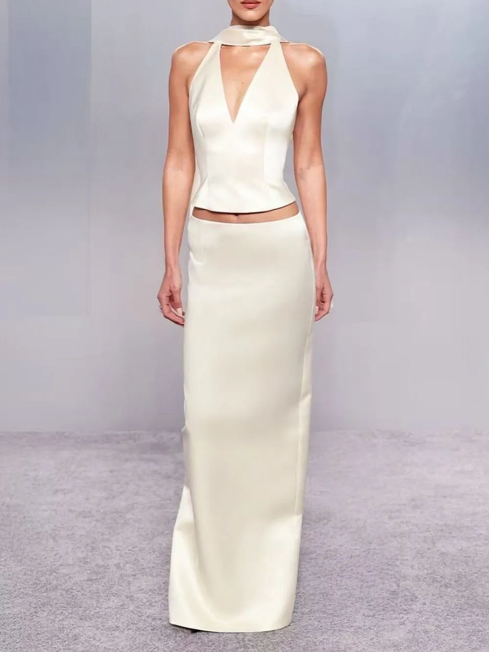 Marita Satin Halter Top & Maxi Skirt Set - OWNCI