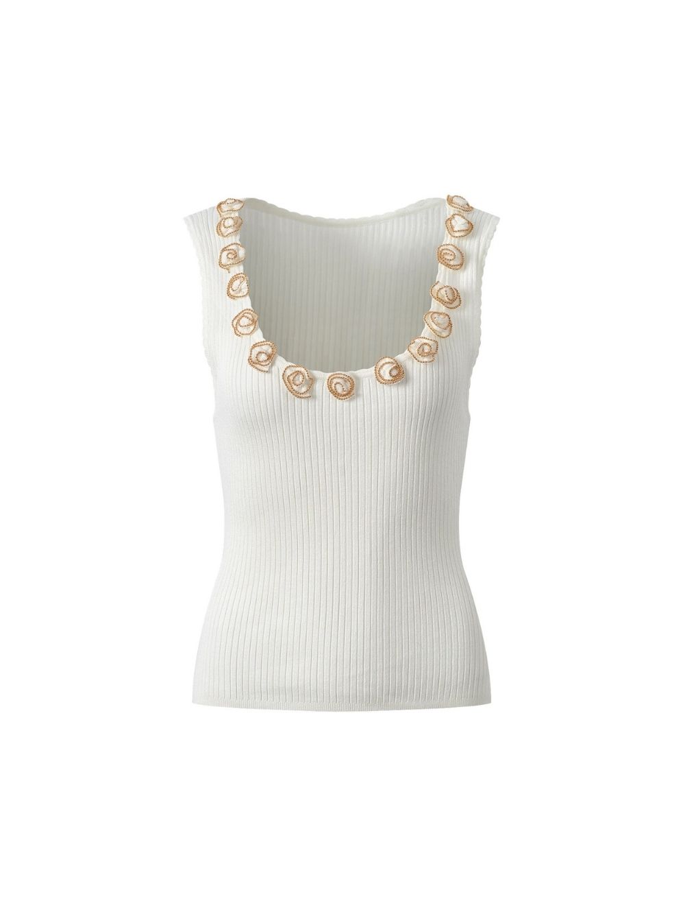 Beaded Roses Ribbed Knit Top - OWNCI