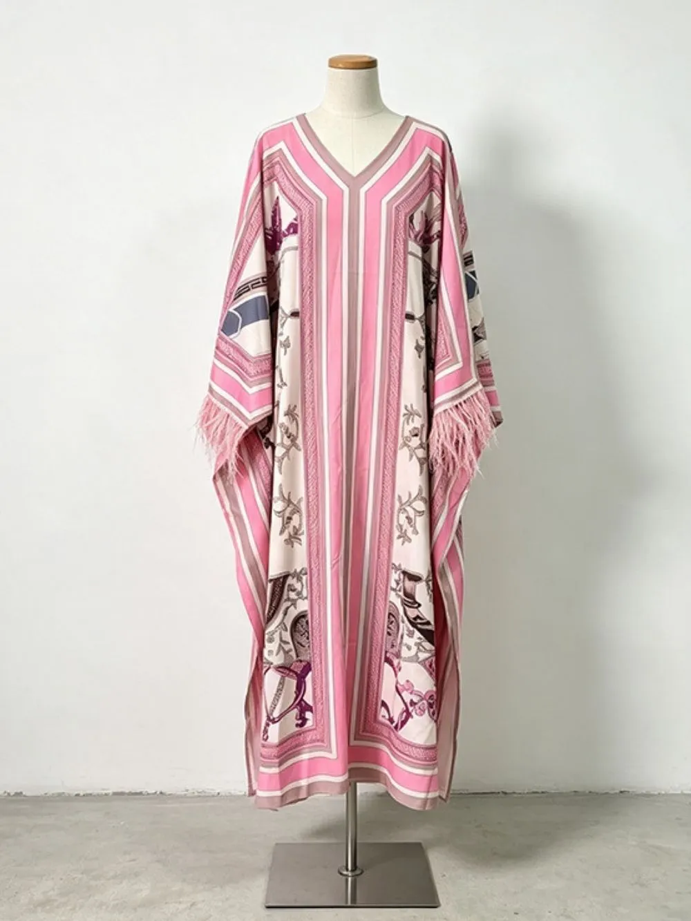 Marlie Printed Long Sleeve Feather Maxi Dress - OWNCI Marlie Printed Long Sleeve Feather Maxi Dress - OWNCI