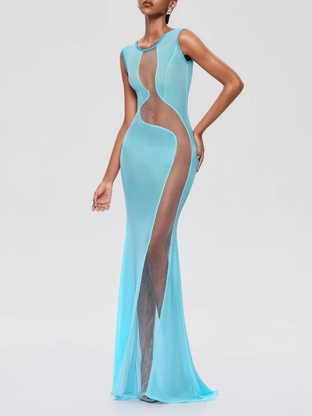 Furaira Sleeveless See Through Maxi Dress In Sky Blue - OWNCI
