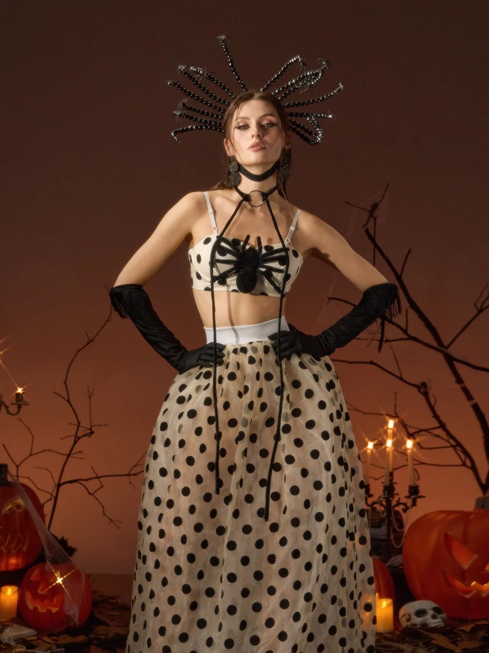 Galessa Spaghetti Spider Dot Skirt Set - OWNCI Galessa Spaghetti Spider Dot Skirt Set - OWNCI