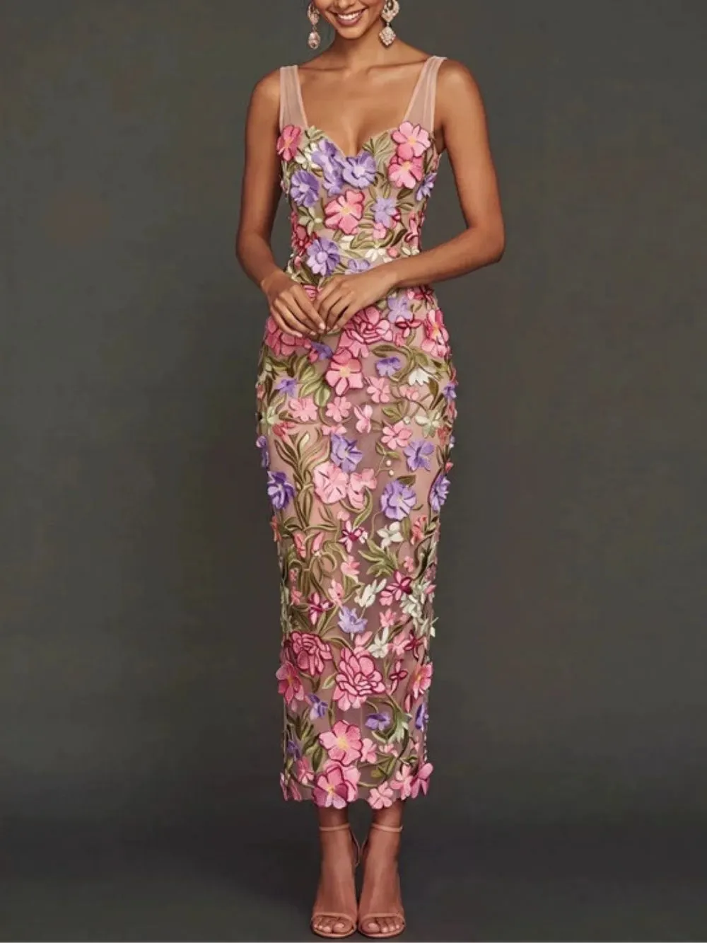 Masiela Flower Embroidery Midi Dress - OWNCI Masiela Flower Embroidery Midi Dress - OWNCI
