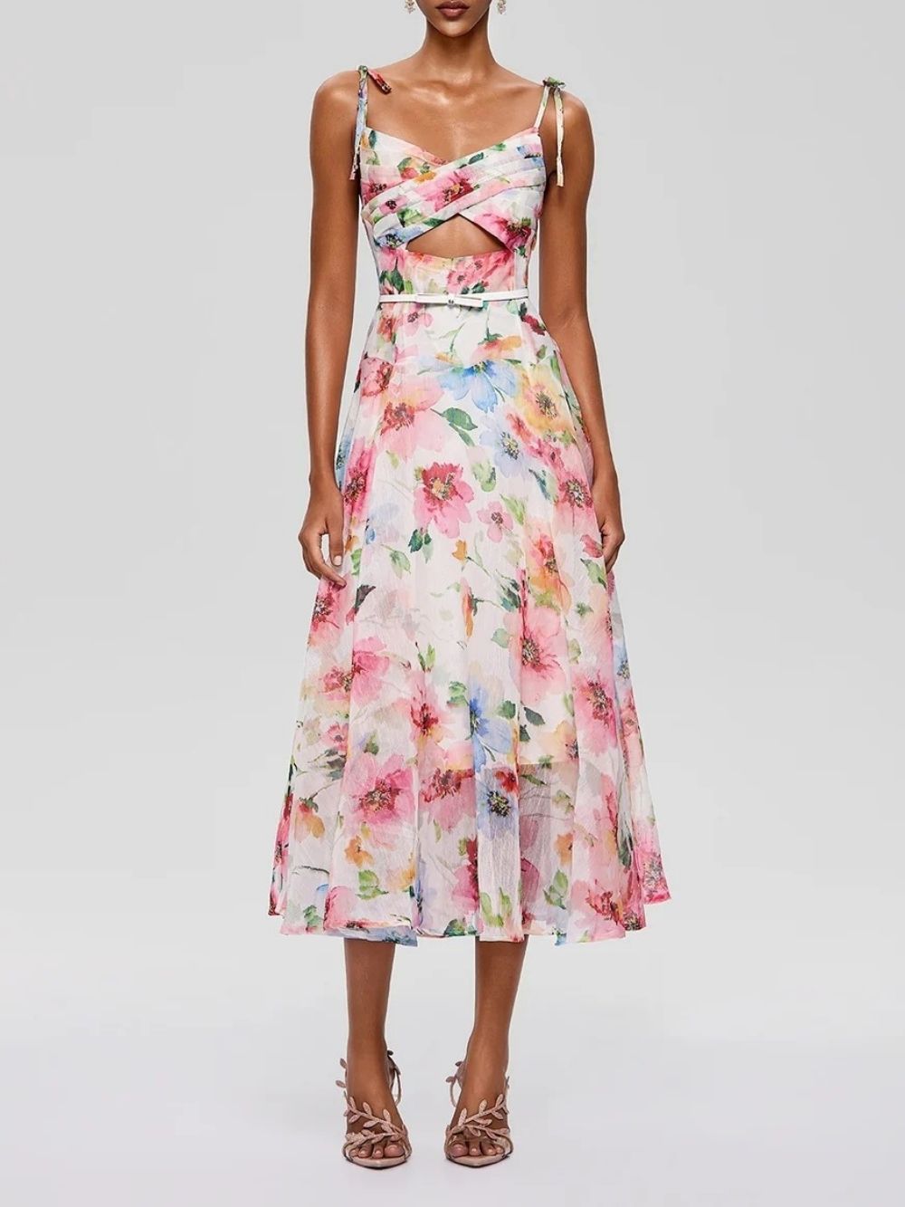 Walric Spaghetti Cutout Floral Midi Dress - OWNCI Walric Spaghetti Cutout Floral Midi Dress - OWNCI