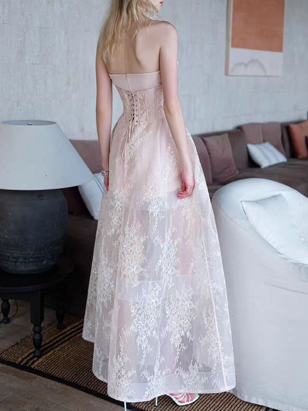 Marsali Strapless Corset Lace Maxi Dress - OWNCI