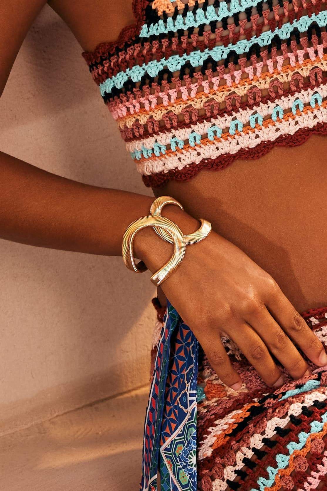 Twisted Ribbed Texture Gold Open Cuff Bangle Bracelet - OWNCI Twisted Ribbed Texture Gold Open Cuff Bangle Bracelet - OWNCI