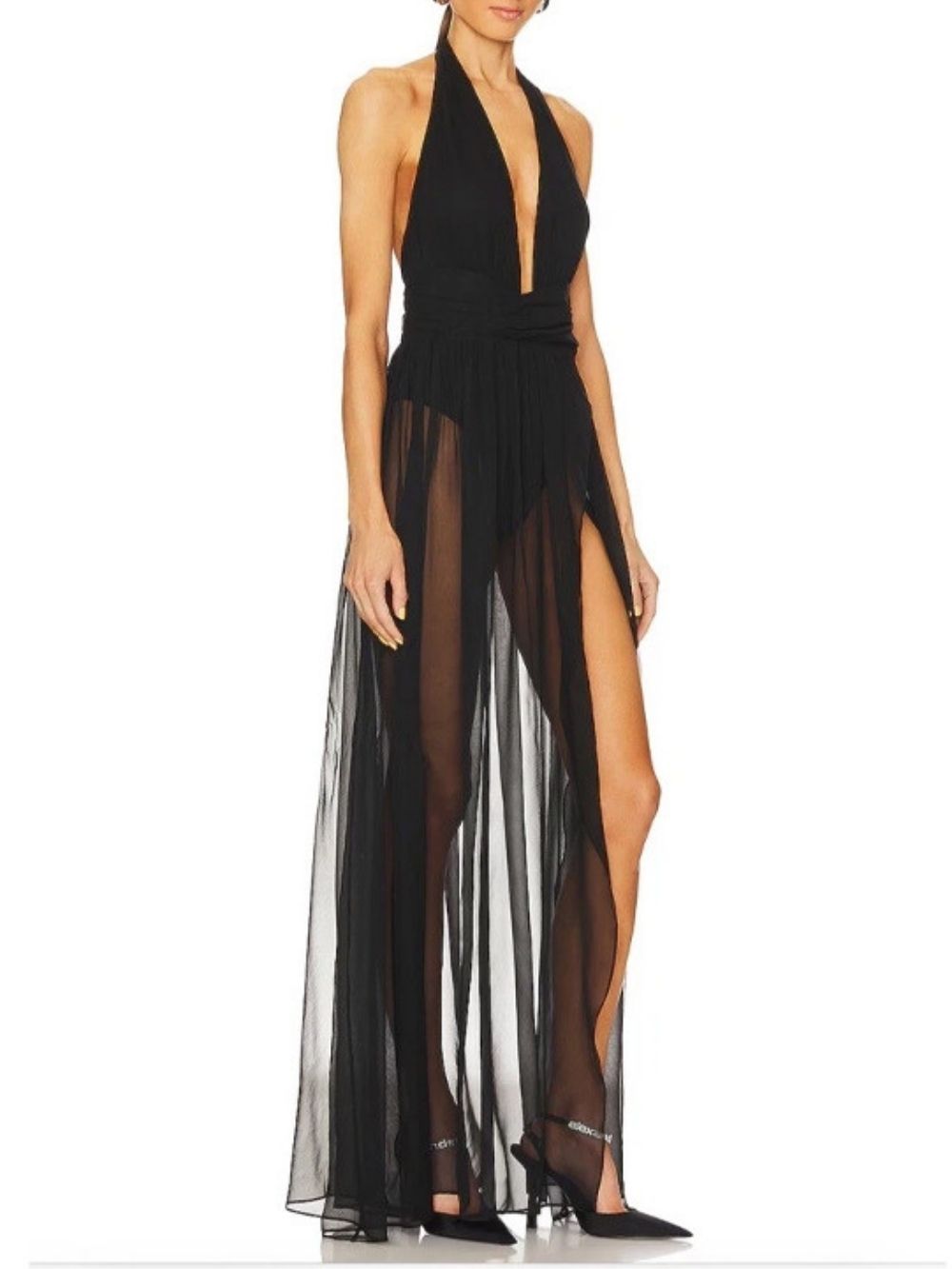 Mascara Black Halter Mesh Maxi Dress - OWNCI Mascara Black Halter Mesh Maxi Dress - OWNCI
