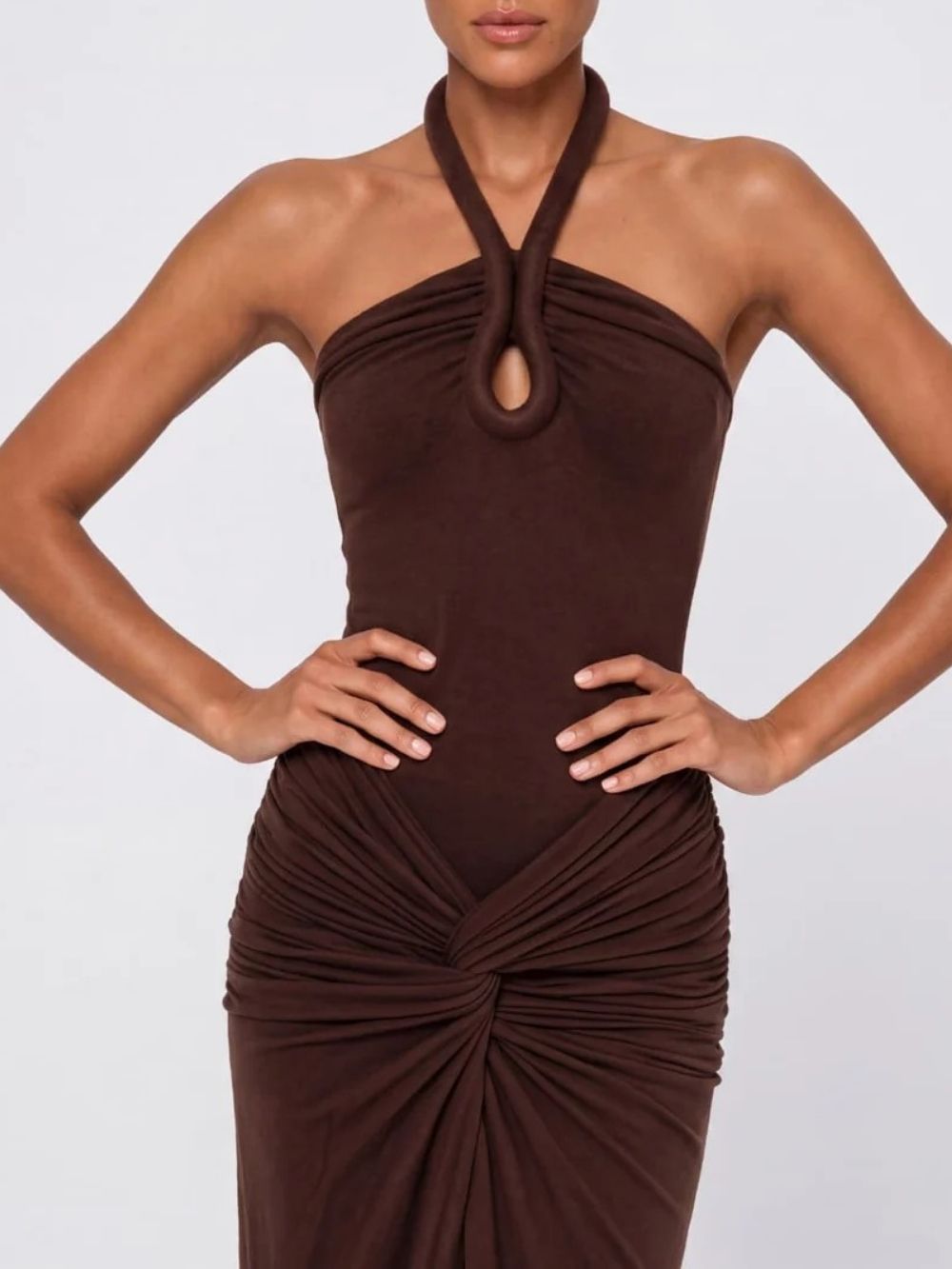 Lorquess Halterneck Split Twisted Maxi Dress - OWNCI