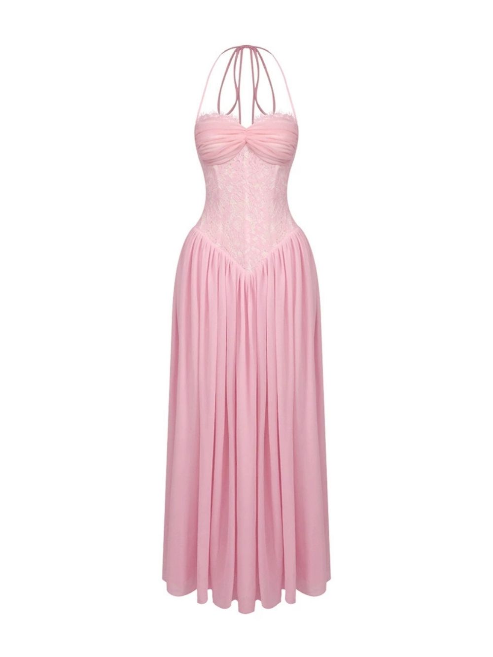 Masaaki Pink Halter Lace Maxi Dress - OWNCI Masaaki Pink Halter Lace Maxi Dress - OWNCI