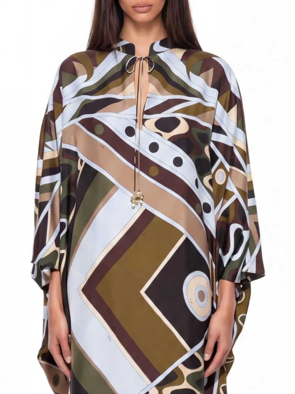Hylora Cape Sleeve Geo Printed Maxi Dress - OWNCI