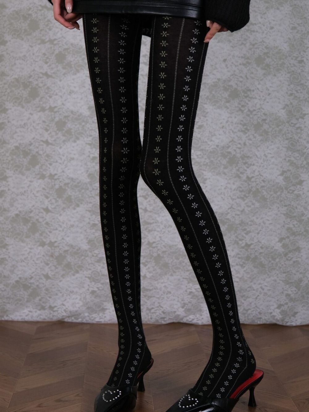 Marivel Black Floral Gradient Tights - OWNCI Marivel Black Floral Gradient Tights - OWNCI