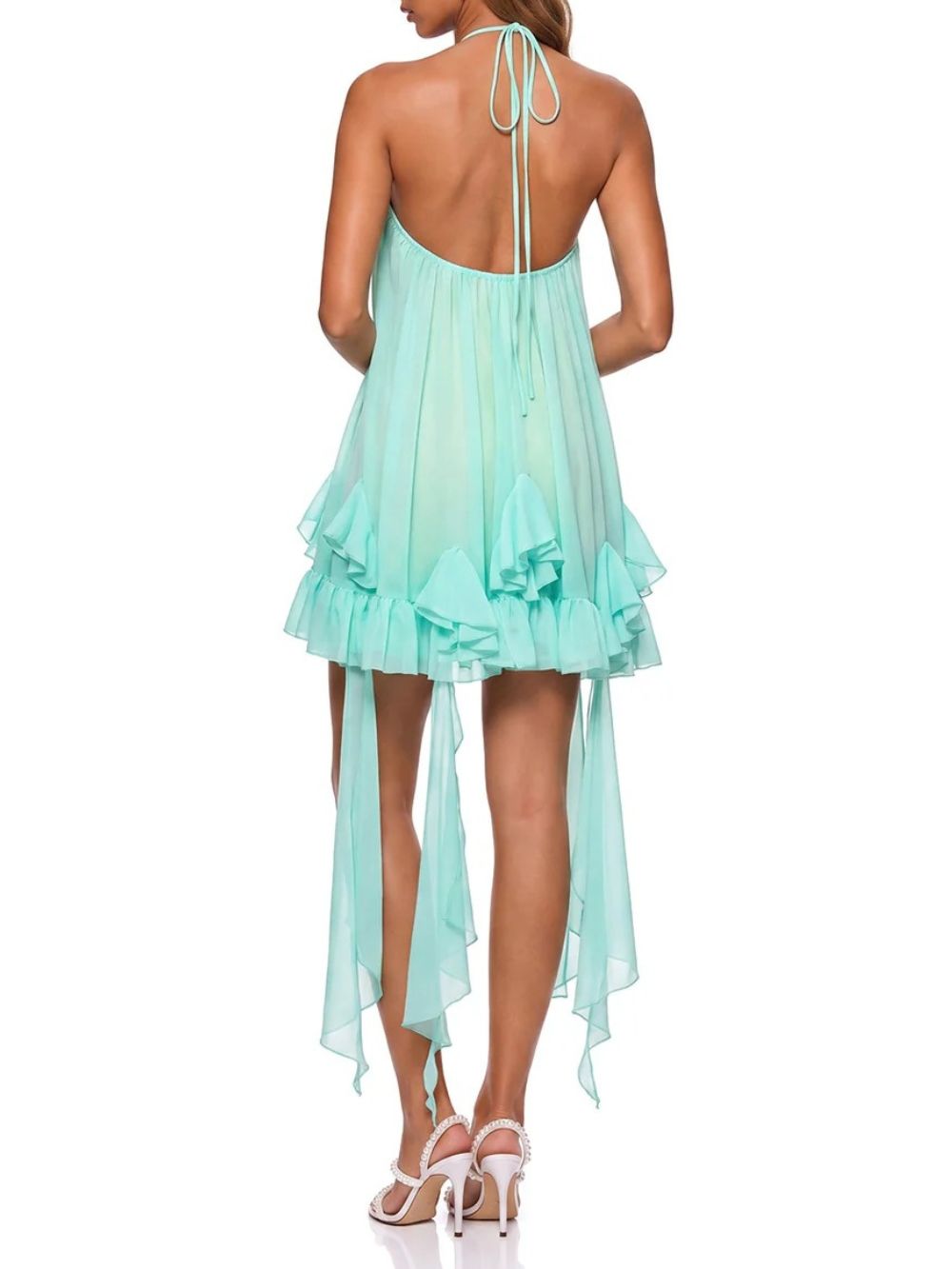 Heskian Halterneck Ruffle Mini Dress - OWNCI
