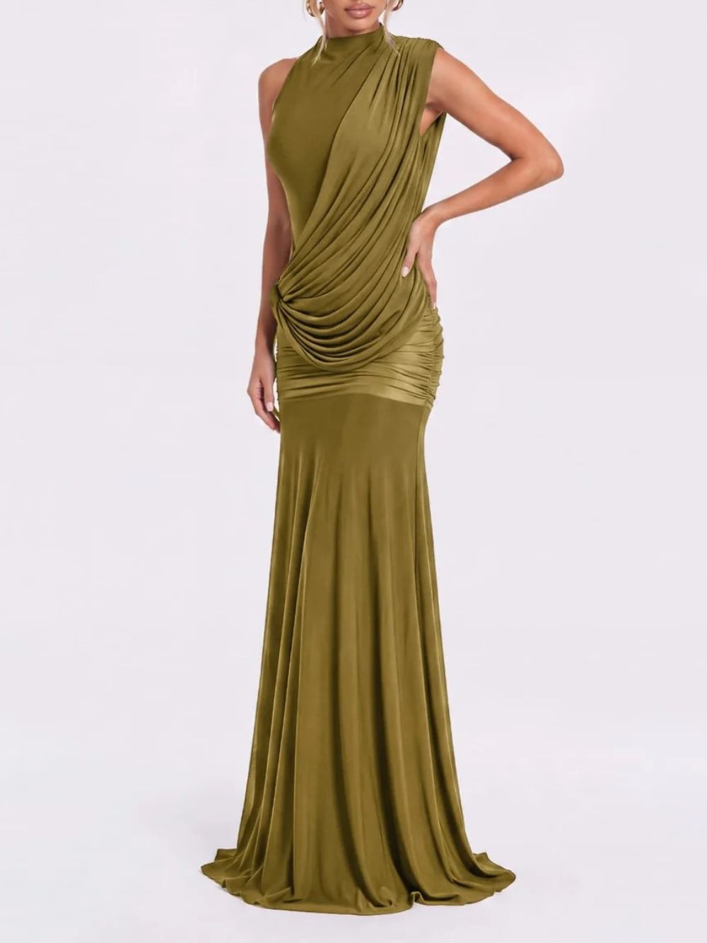 Xamirae Sleeveless Draped Maxi Dress In Green - OWNCI Xamirae Sleeveless Draped Maxi Dress In Green - OWNCI