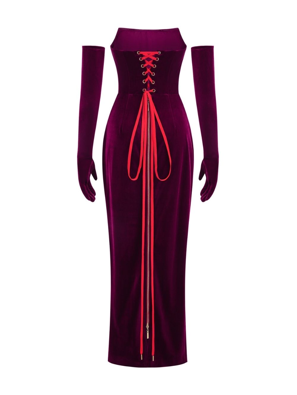 Maston Fuchsia Corset Velvet Maxi Dress With Gloves - OWNCI Maston Fuchsia Corset Velvet Maxi Dress With Gloves - OWNCI