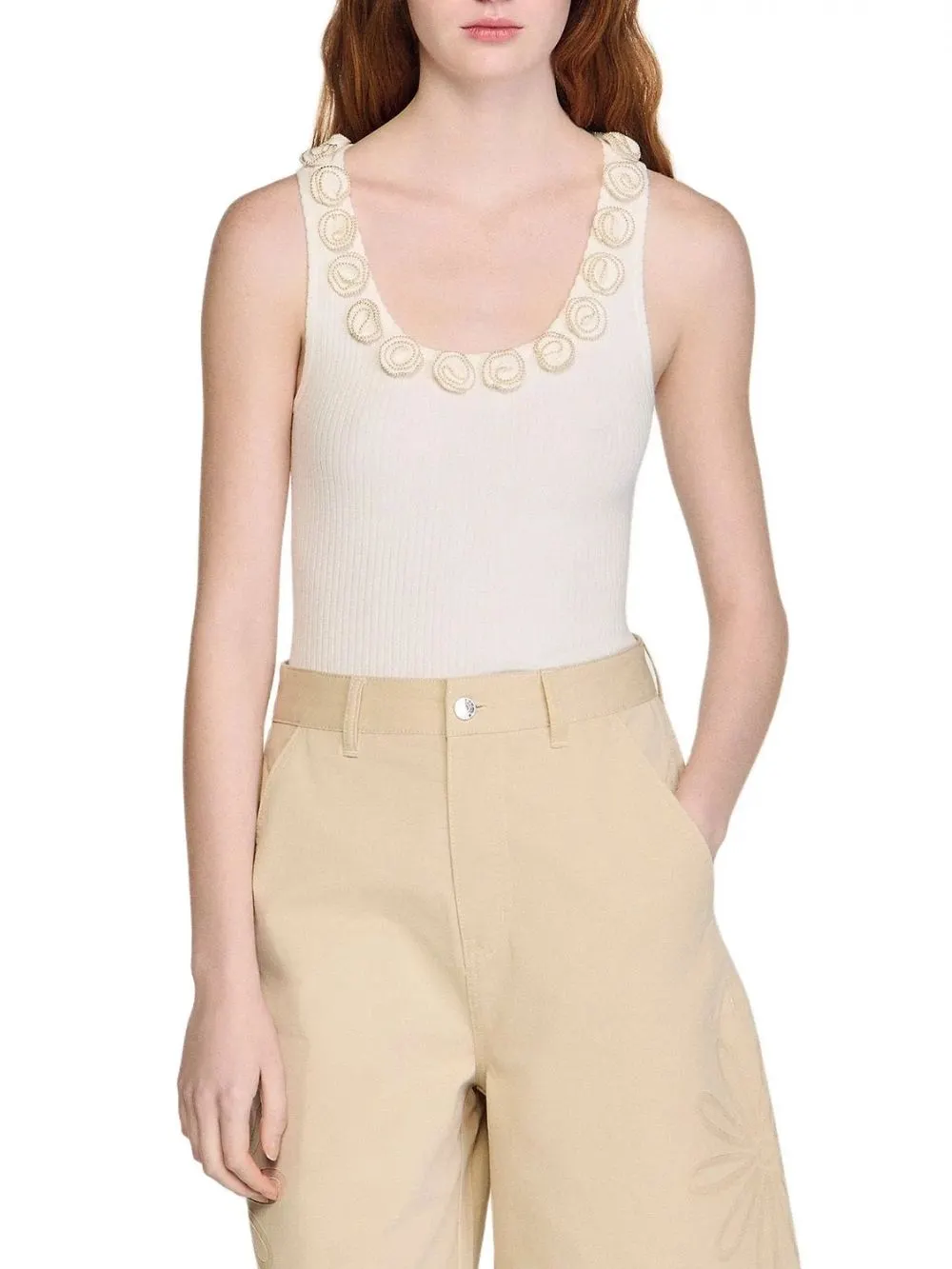 Beaded Roses Ribbed Knit Top - OWNCI Beaded Roses Ribbed Knit Top - OWNCI