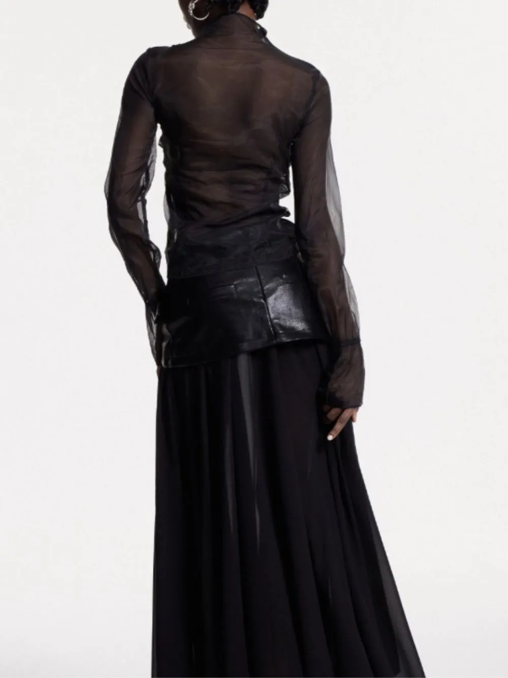 Manuela Black Long Sleeve Mesh Top