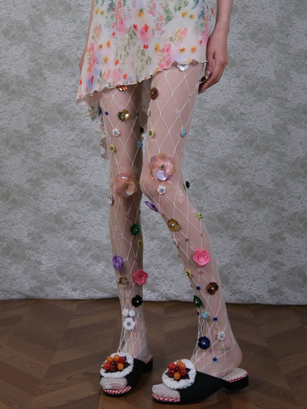 Marsha Flower Embellished Tights - OWNCI Marsha Flower Embellished Tights - OWNCI