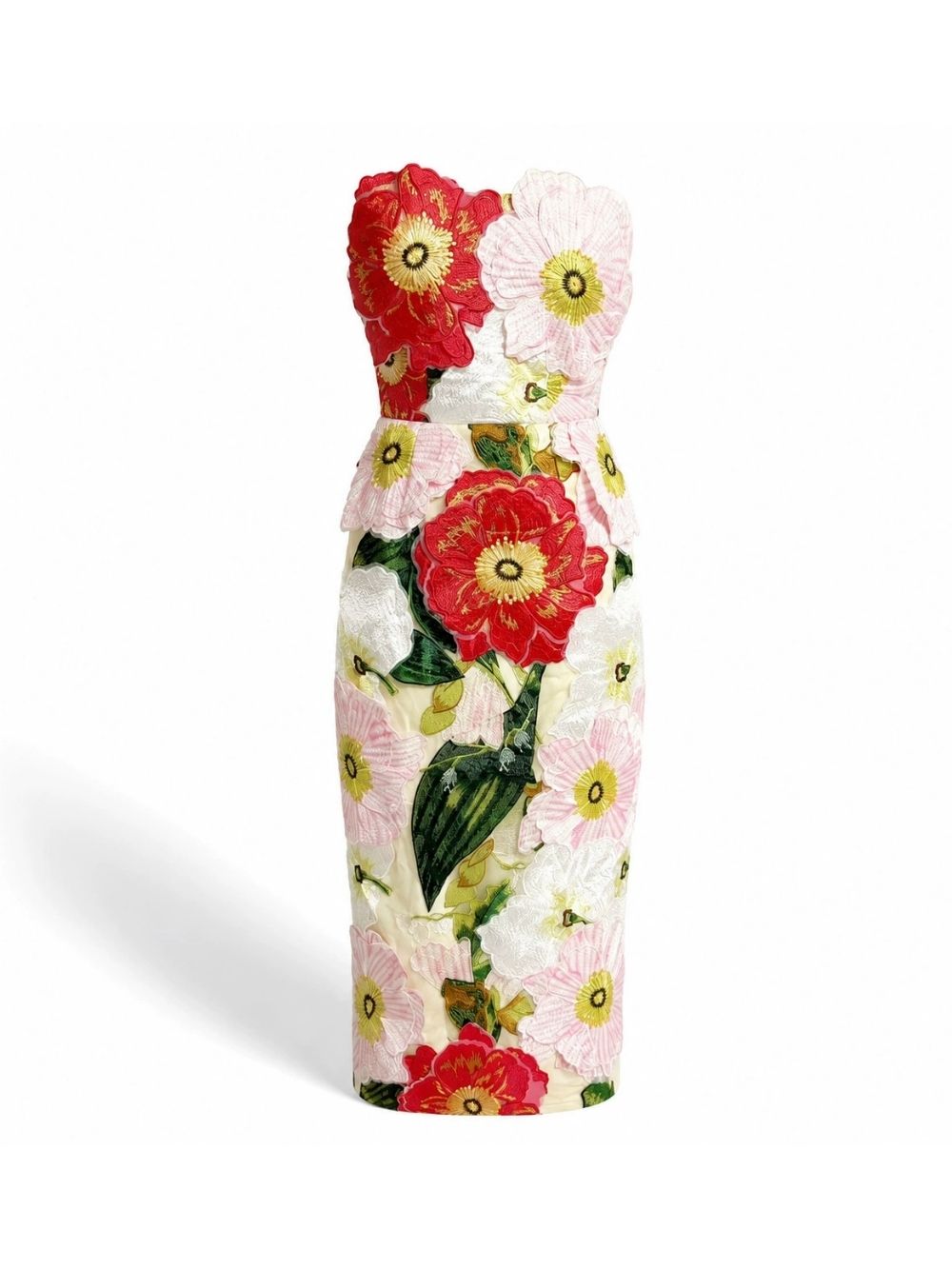 Masaye Strapless Flower Embroidery Midi Dress - OWNCI Masaye Strapless Flower Embroidery Midi Dress - OWNCI