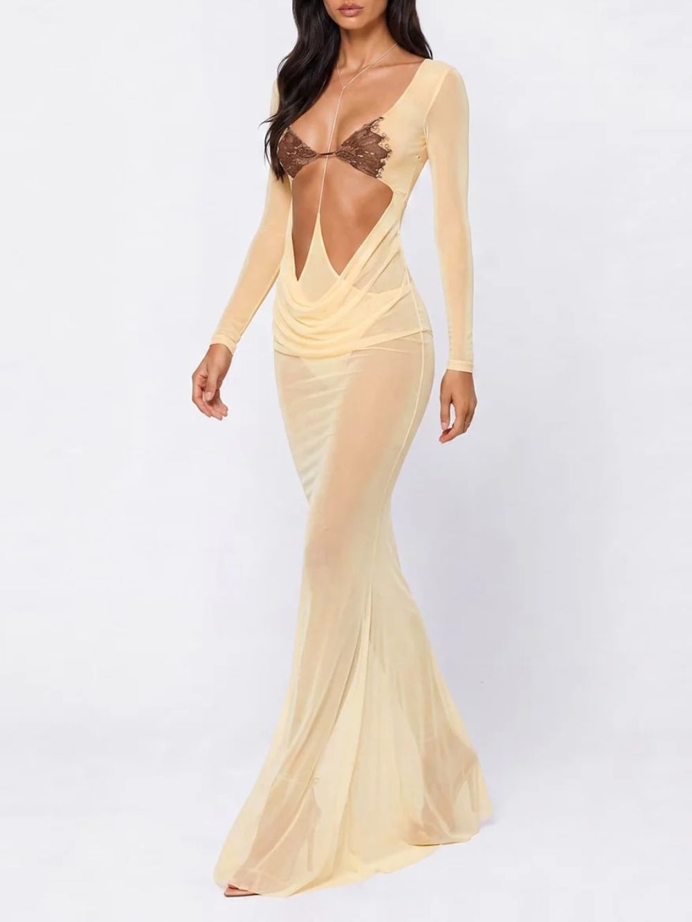 Nexoria Cowl Neck Mesh Maxi Dress - OWNCI Nexoria Cowl Neck Mesh Maxi Dress - OWNCI