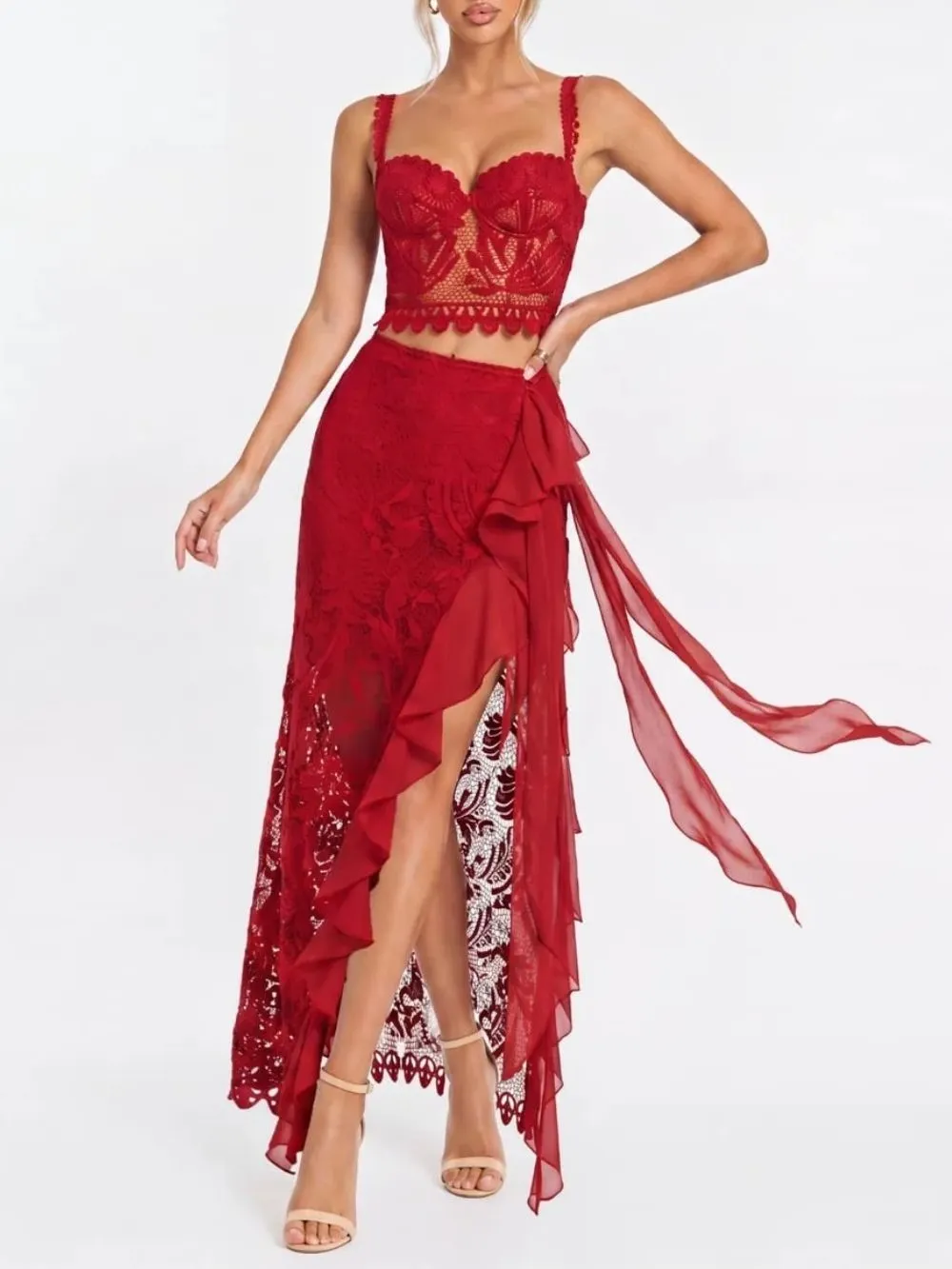 Quessar Spaghetti Ruffle Split Skirt Set - OWNCI Quessar Spaghetti Ruffle Split Skirt Set - OWNCI