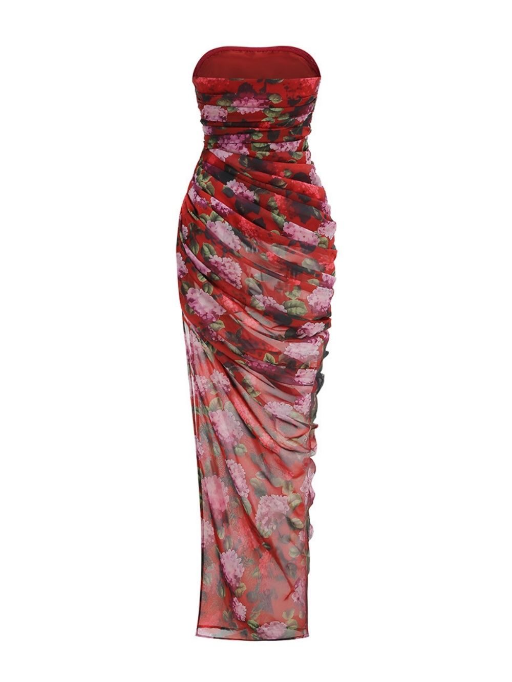 Marianne Strapless Floral Ruched Maxi Dress - OWNCI