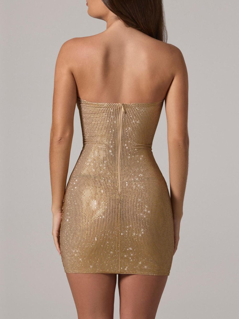 Marwa Strapless Diamante Ruched Mini Dress - OWNCI