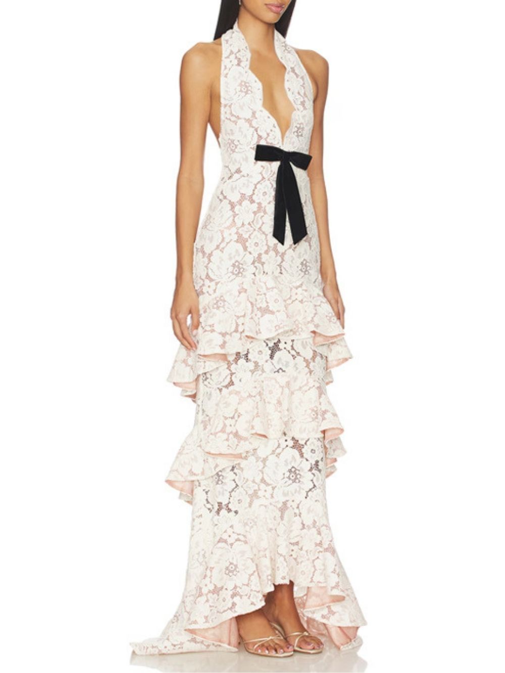 Masha White Halter Lace Layered Maxi Dress - OWNCI Masha White Halter Lace Layered Maxi Dress - OWNCI