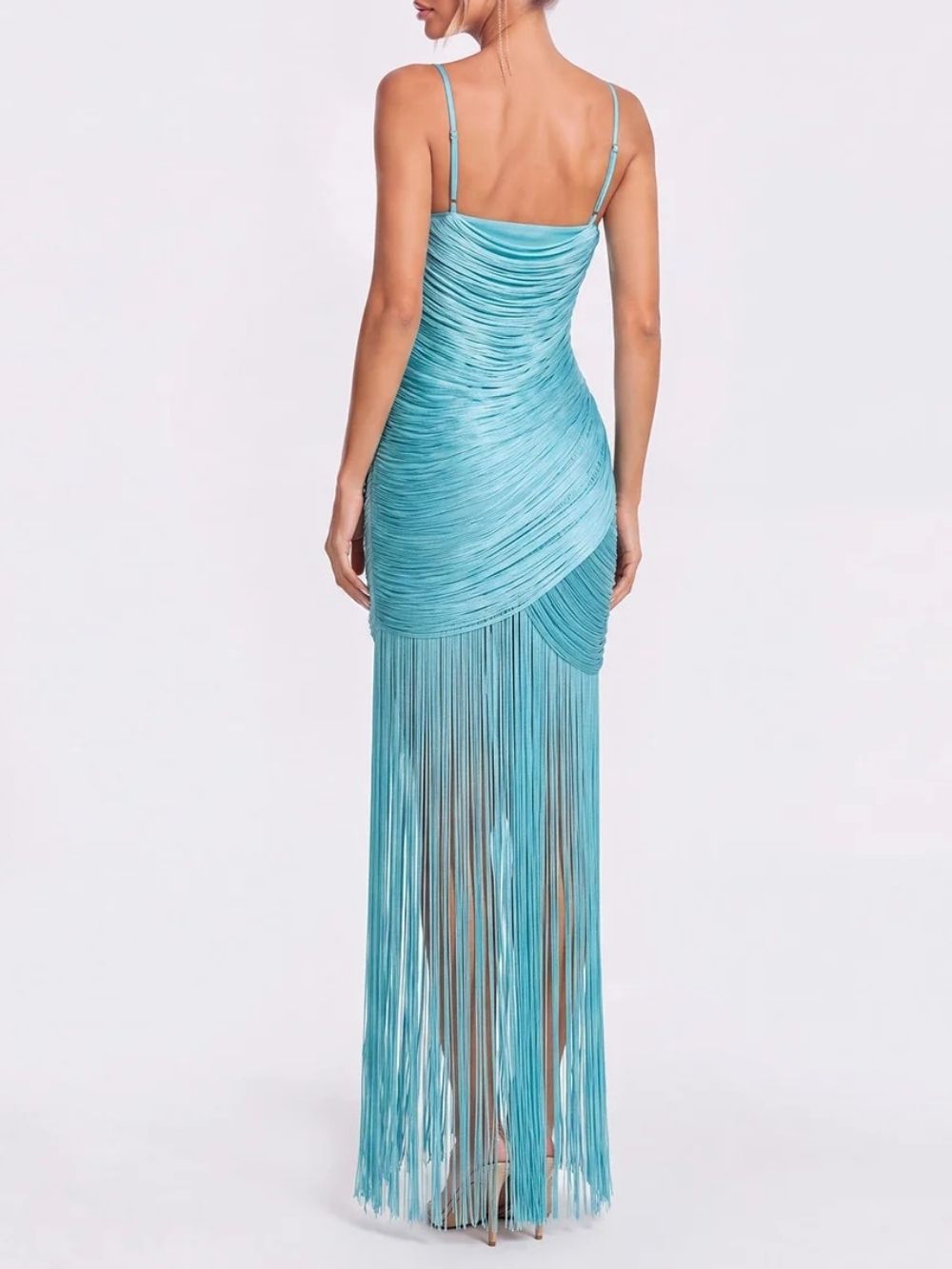 Ceylune Spaghetti Fringe Bandage Maxi Dress - OWNCI