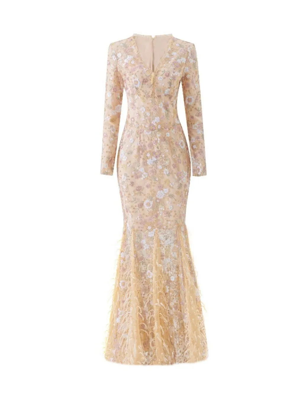 Mariana Floral Sequin Long Sleeve Maxi Dress - OWNCI