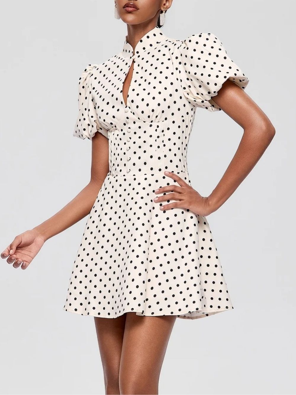 Fortuna Puff Sleeve Corset Dot Mini Dress - OWNCI