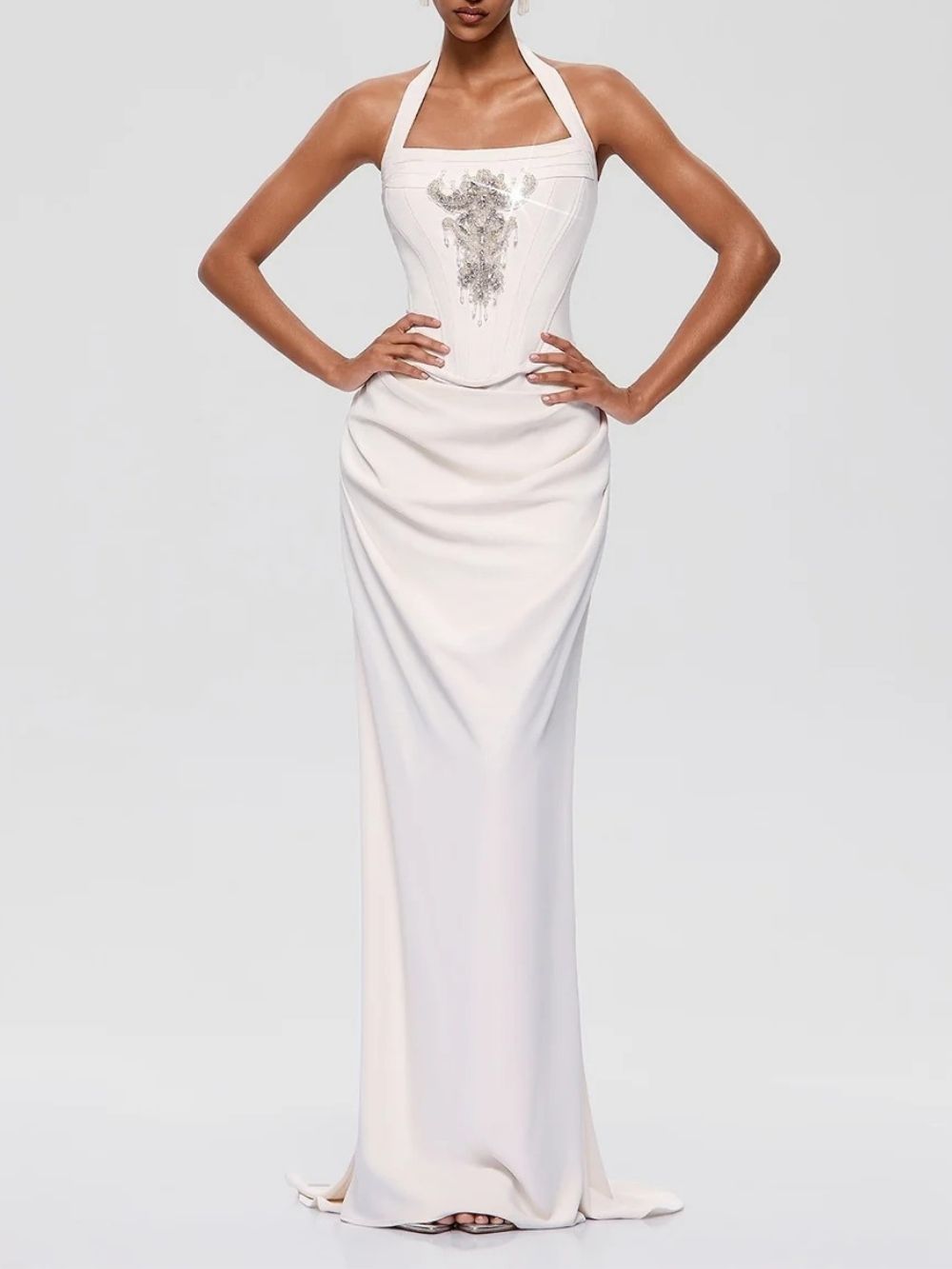 Fuji Halterneck Rhinestone Maxi Dress - OWNCI