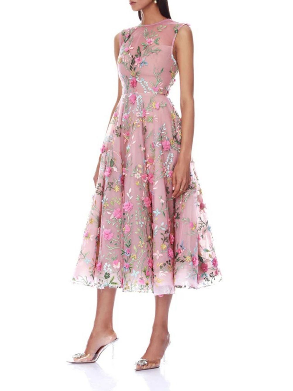 Marni Pink Flower Embellished Midi Dress - OWNCI Marni Pink Flower Embellished Midi Dress - OWNCI