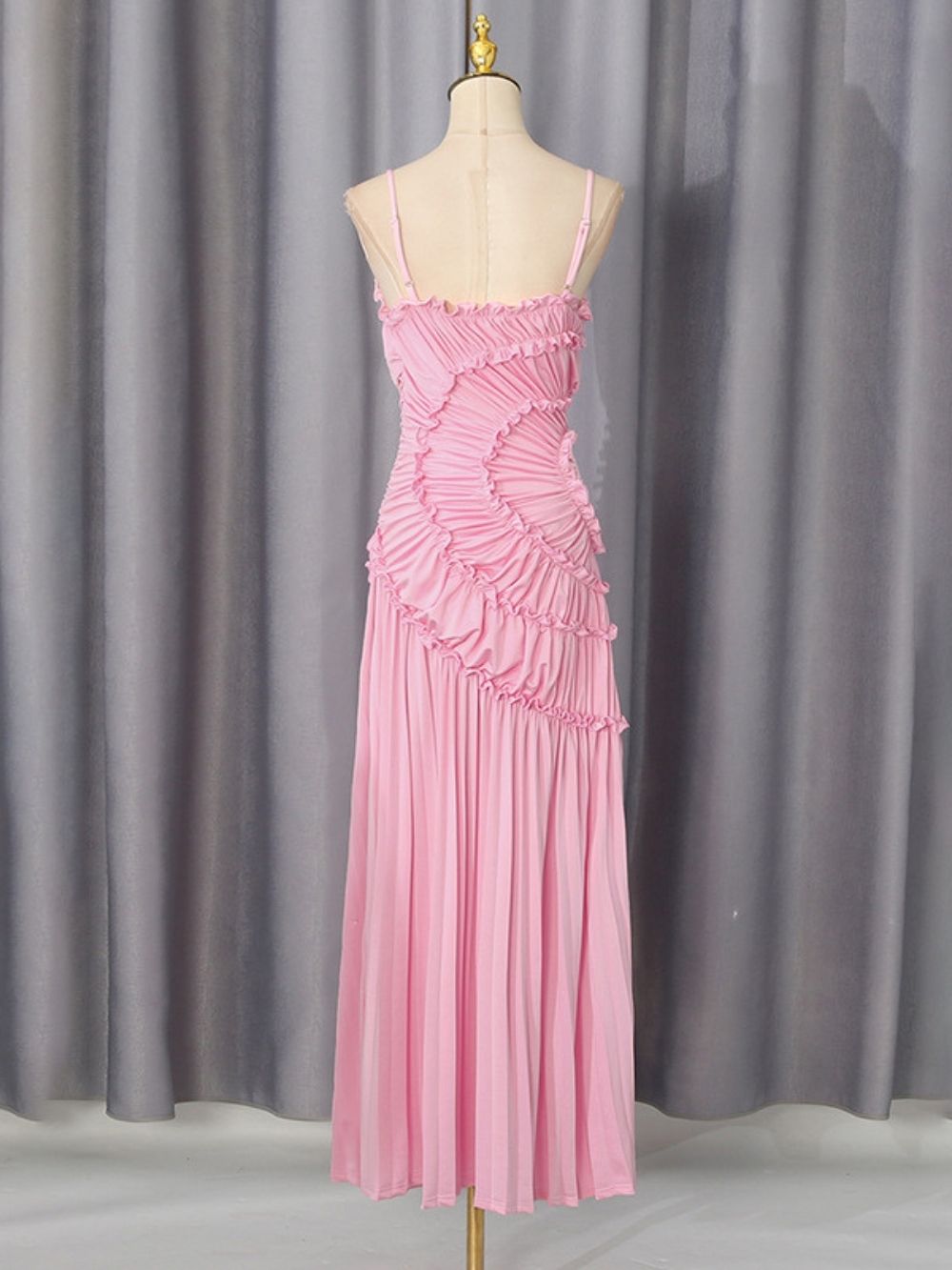 Marjani Pink Spaghetti Ruched Maxi Dress - OWNCI Marjani Pink Spaghetti Ruched Maxi Dress - OWNCI