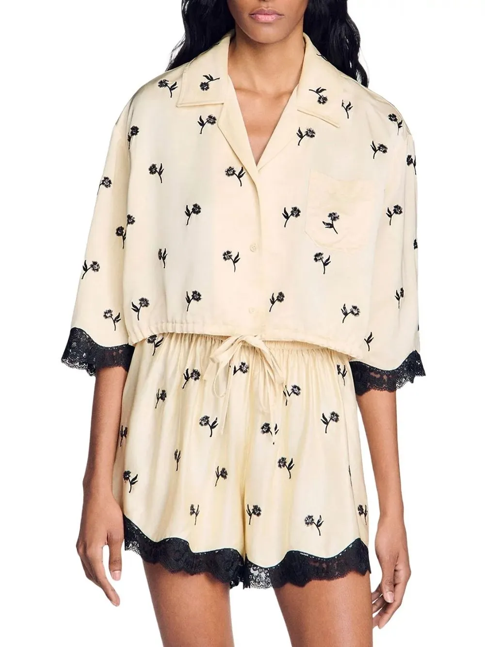 Cropped Floral Embroidered Shirt - OWNCI