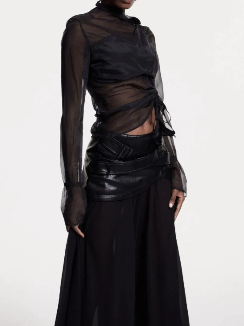 Manuela Black Long Sleeve Mesh Top