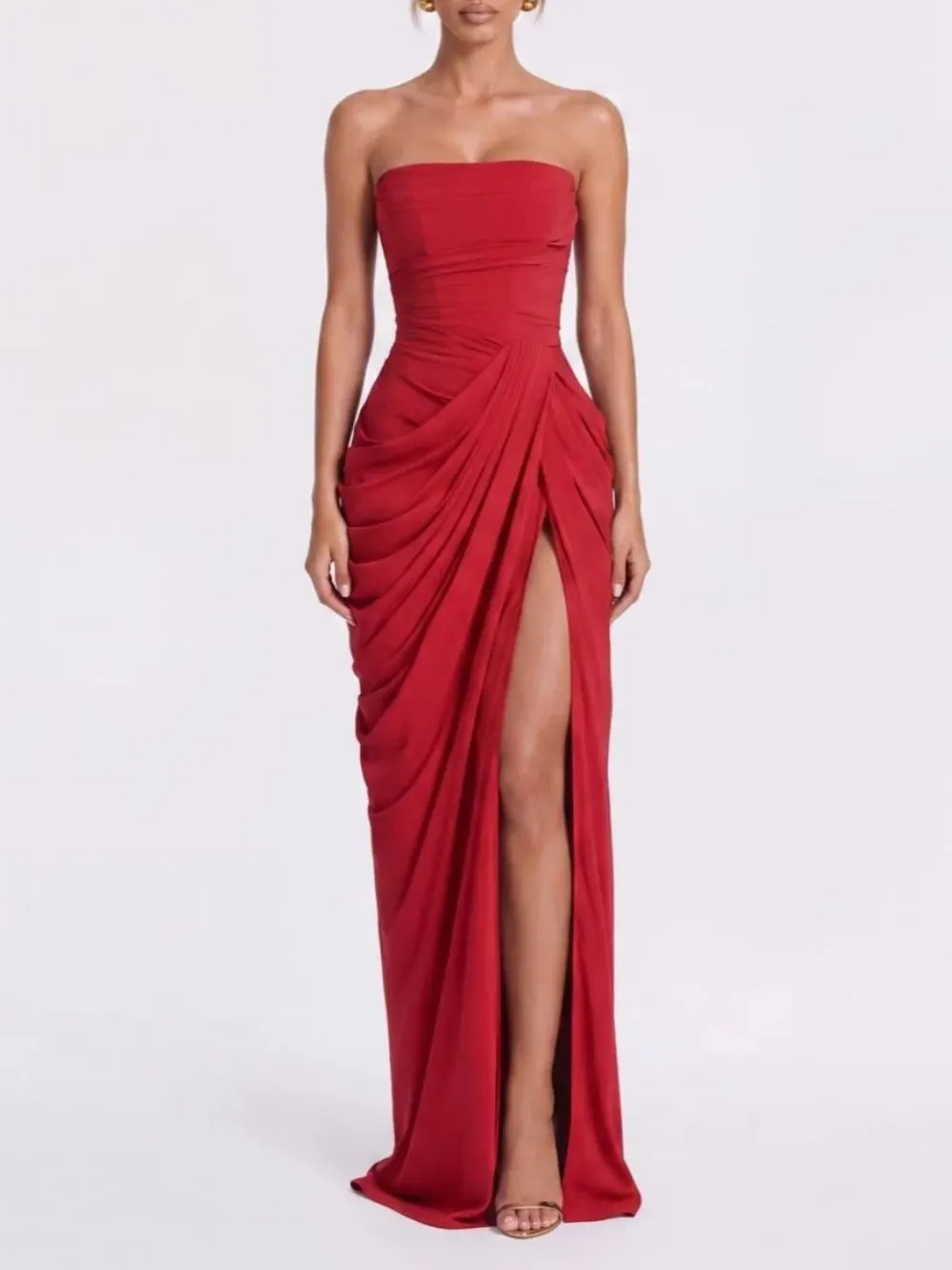 Cirevon Strapless Ruched Split Maxi Dress - OWNCI Cirevon Strapless Ruched Split Maxi Dress - OWNCI