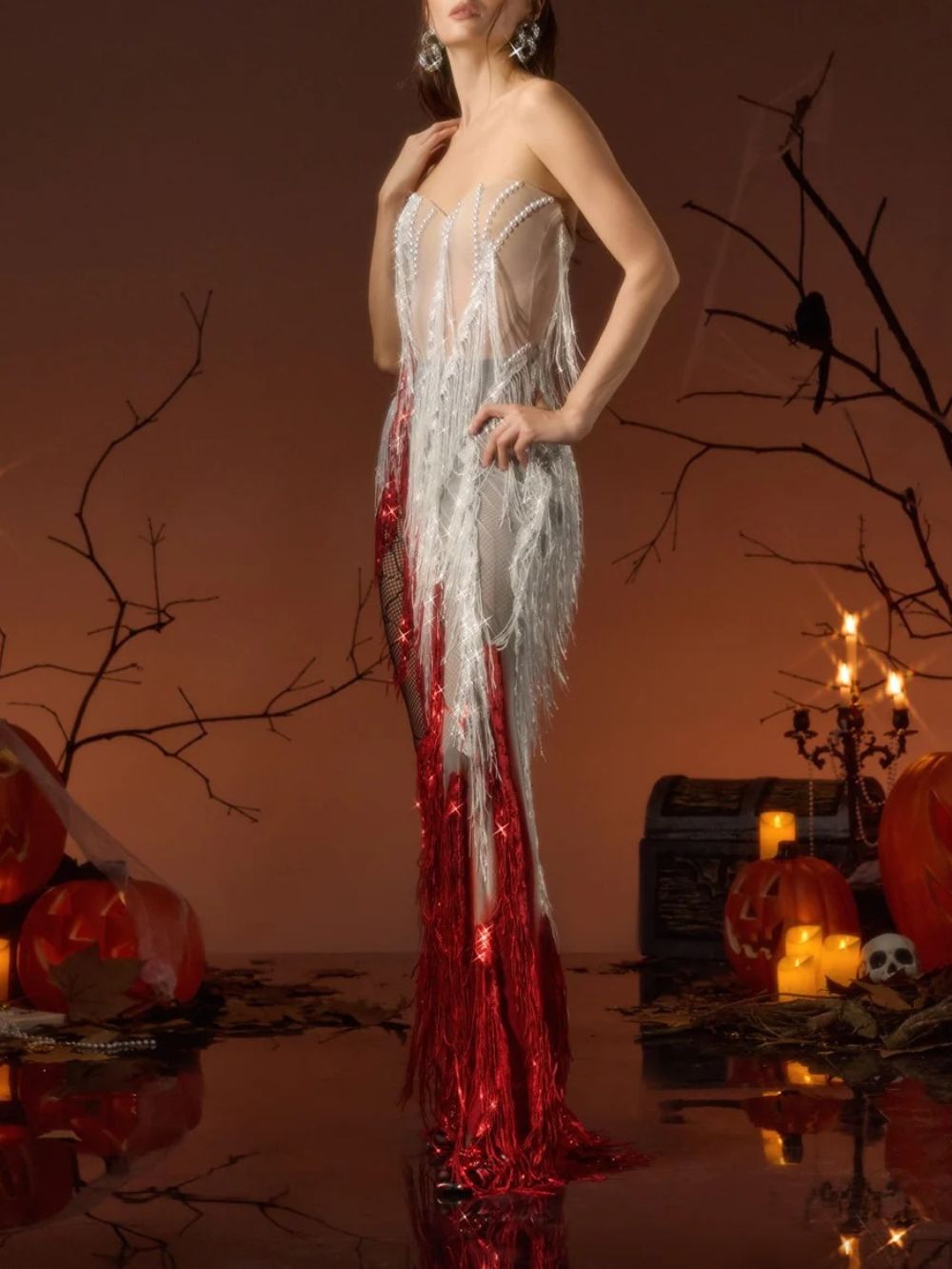 Ginerva Strapless Pearl Sequin Fringe Dress - OWNCI