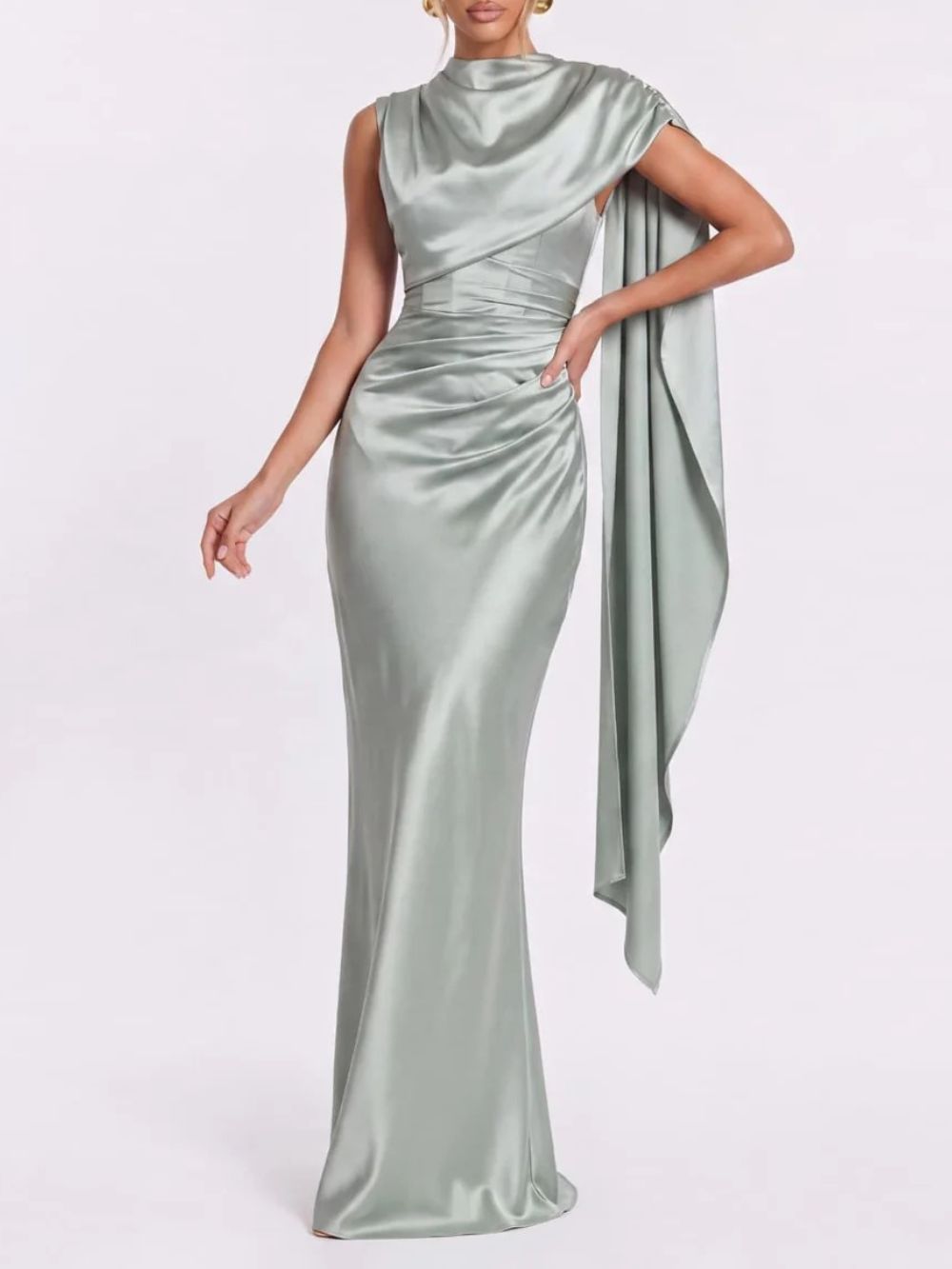 Tazuren Cape Satin Lace Up Maxi Dress - OWNCI Tazuren Cape Satin Lace Up Maxi Dress - OWNCI