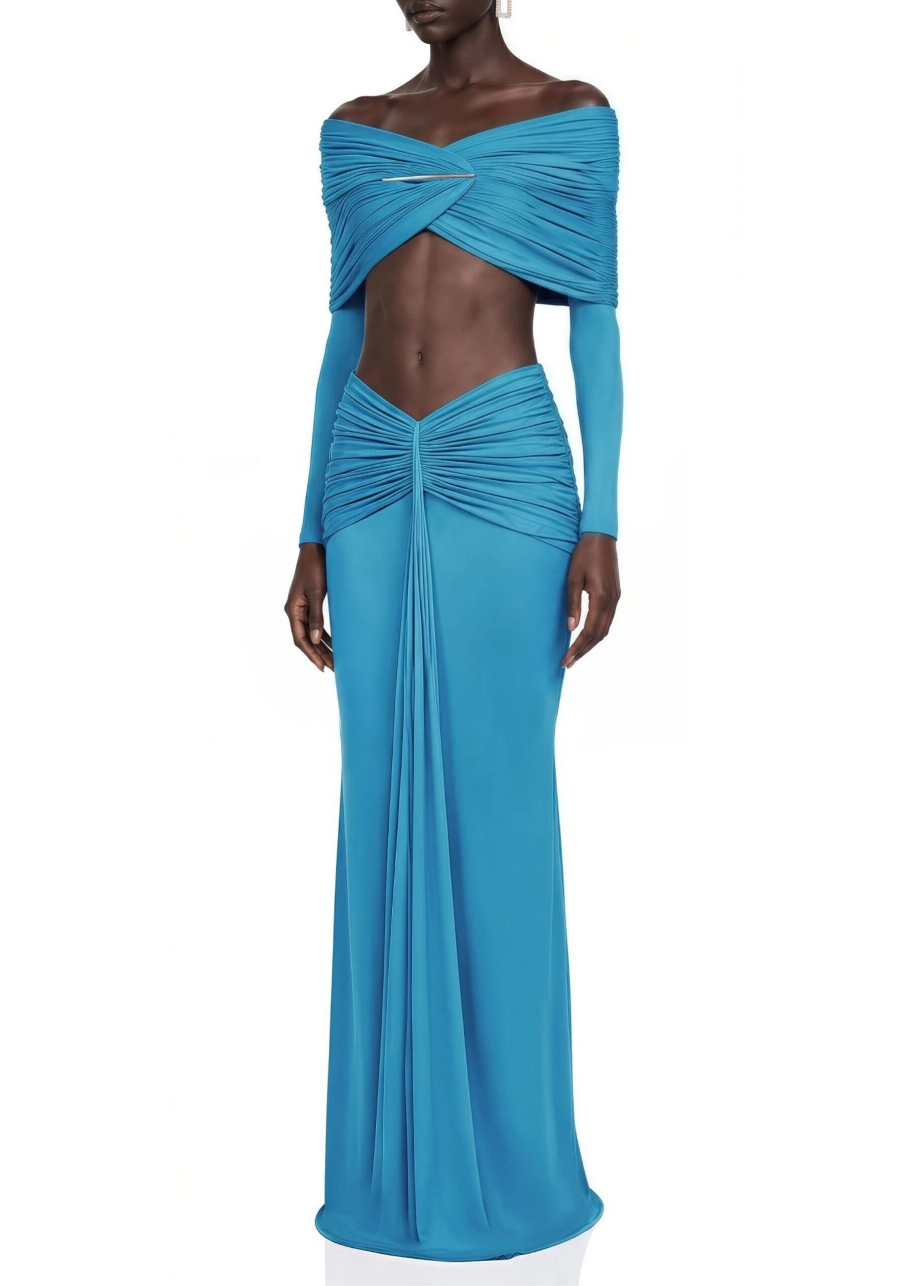 Quvion Off Shoulder Ruched Skirt Set - OWNCI