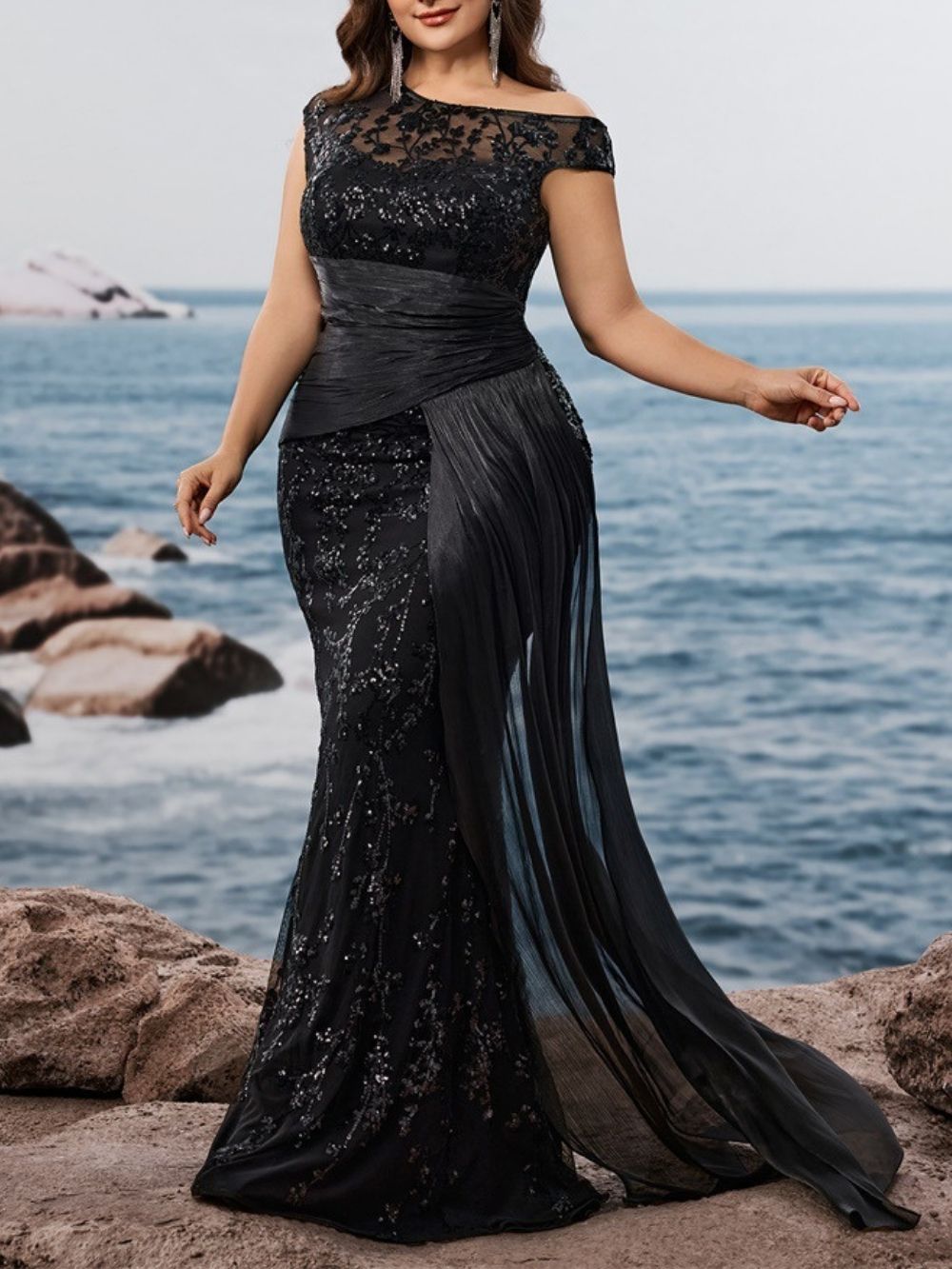 Mare Black Sequin Plus Size Maxi Dress - OWNCI Mare Black Sequin Plus Size Maxi Dress - OWNCI